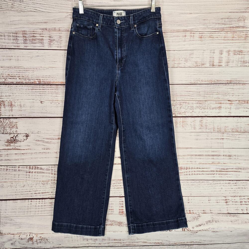 Paige Anessa Jeans Womens 29 Blue Wide Leg Cropped High Rise Denim Stretch Pants